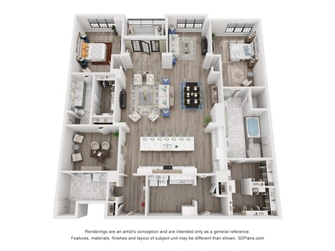 Floor plan for 2 beds, 2.5 baths, 2955 sqft